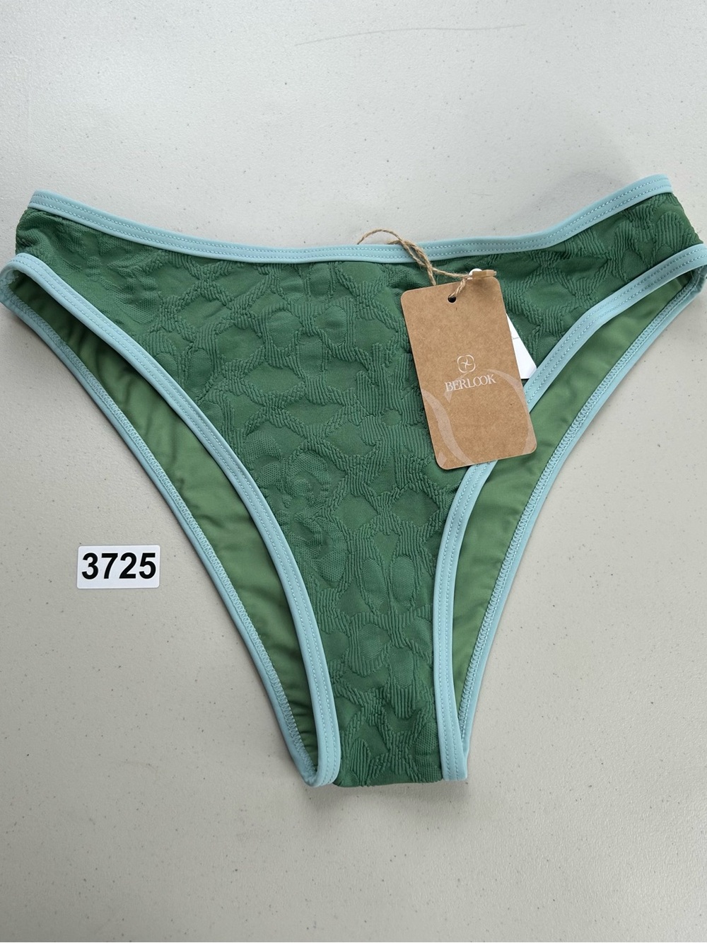 Berlook Small Dark Green Contrast Jacquard Bikini Bottom